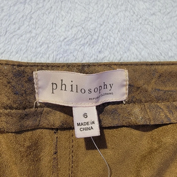 NWT Philosophy Faux Suede Camel Tan Tobacco Pants Size 6 - Picture 5 of 11